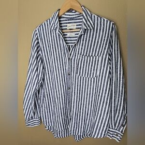 Blue and white striped button down shirt